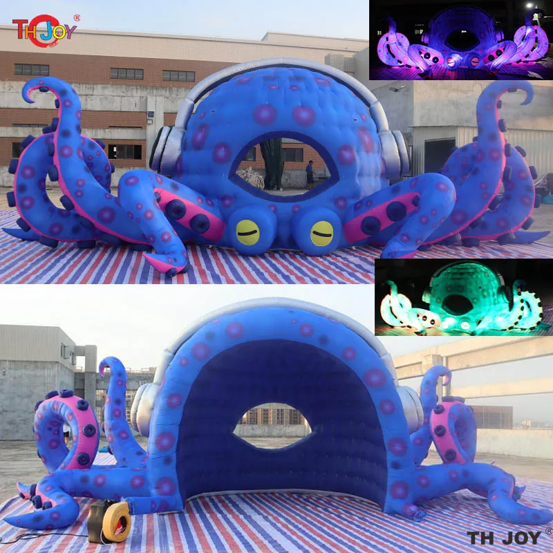 10m Giant Inflatable DJ Octopus Cabin Background Wall Booth Balloon For Event Stage Decoration Toys