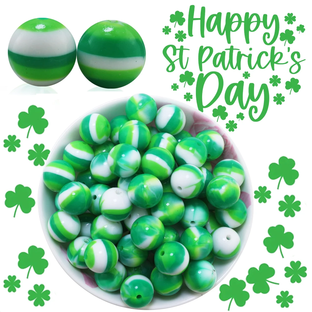 100PCS 2025 St.Patrick’s Day Baby Silicone Bead BPA Free Green 15mm Loose Bead For Making Bracelets DIY Bracelets Accessories