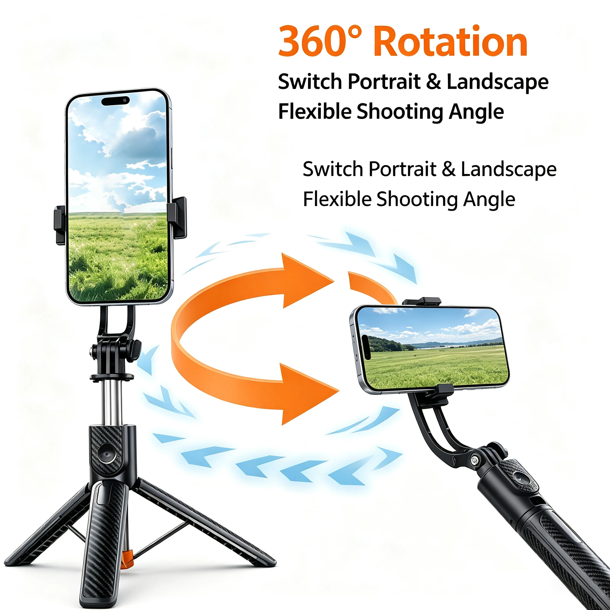100cm/170cm ausziehbares Selfie-Stick-Stativ. 360 ° Drehbarer tragbarer Telefonständer mit rutschfester Basis, geeignet für iPhone und Android. Per – Detail 2