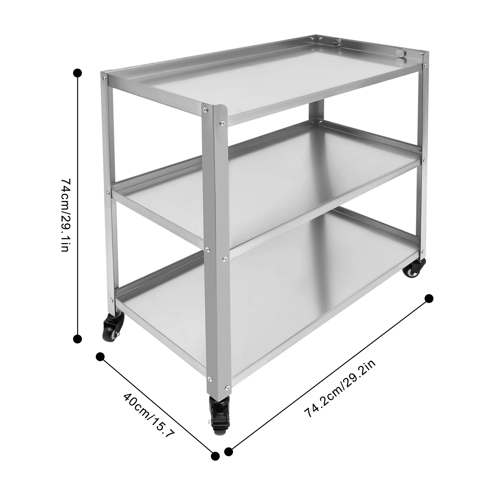 عربة مطبخ مكونة من 3 طبقات بعجلات عالمية، عربة تخزين من الفولاذ المقاوم للصدأ