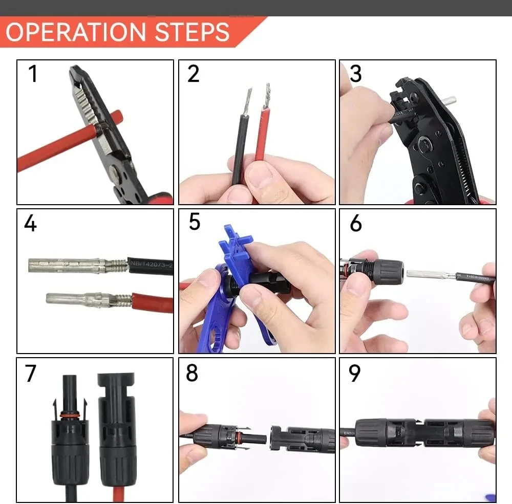 Imagem -05 - Solar pv Crimping Tool Kit com Stripper Cabo de Fio Cortador Chave Inglesa Conectores Solares Awg1410 25 Mm²