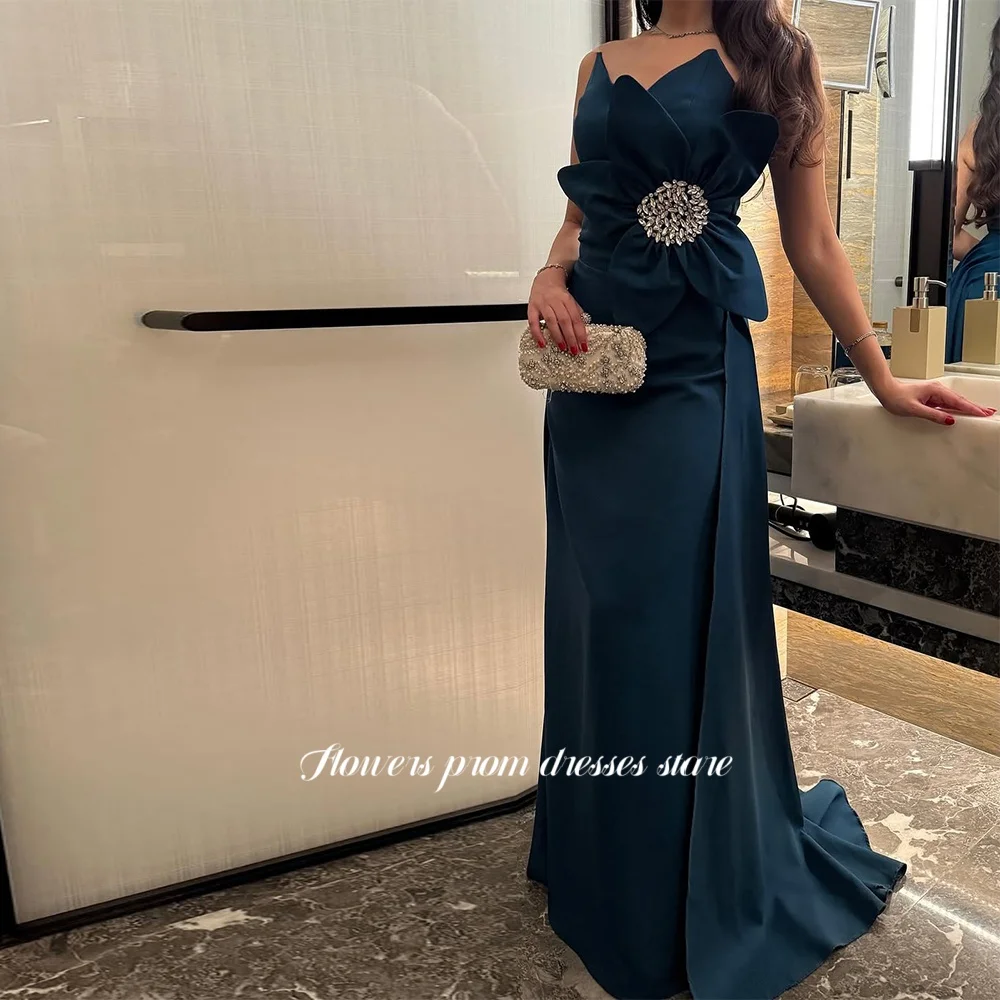

Flowers Straight Party Dress Beaded Evening Dress Crystal Stone Crepe Formal Vestido De Novia فستان سهرة Arabic Women Customized