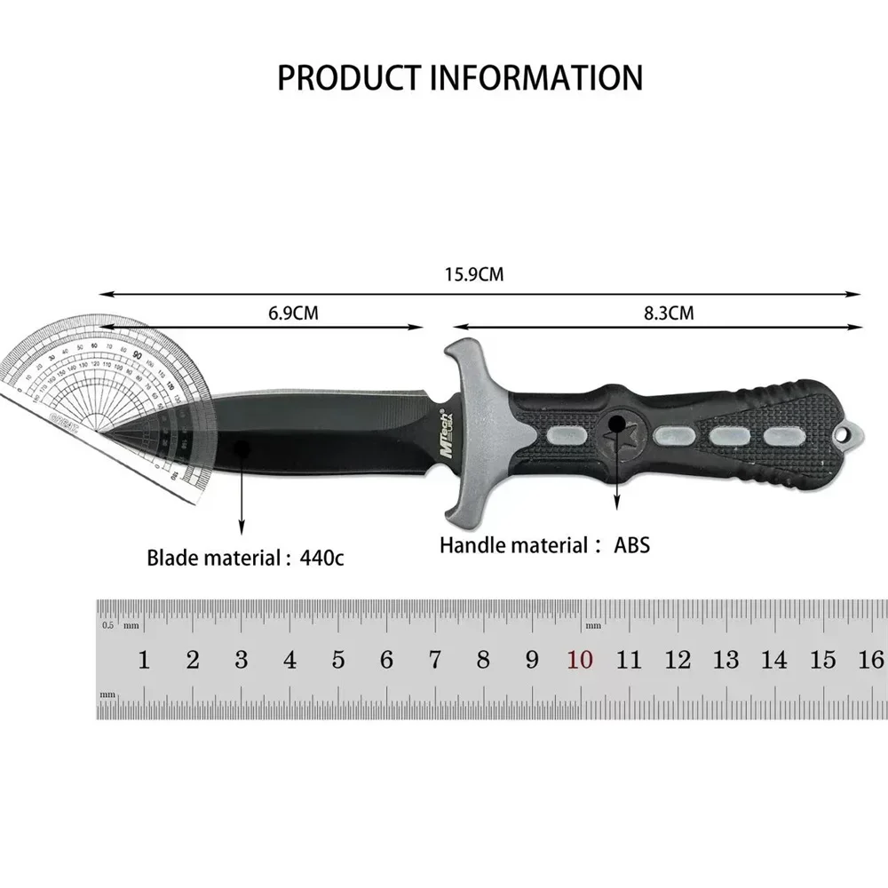 MT Five Stars Military Tactical Knife Fixed Blade Knife 440C Blade ABS Handle Pocket Knife Outdoor EDC Camping Cutting Tool