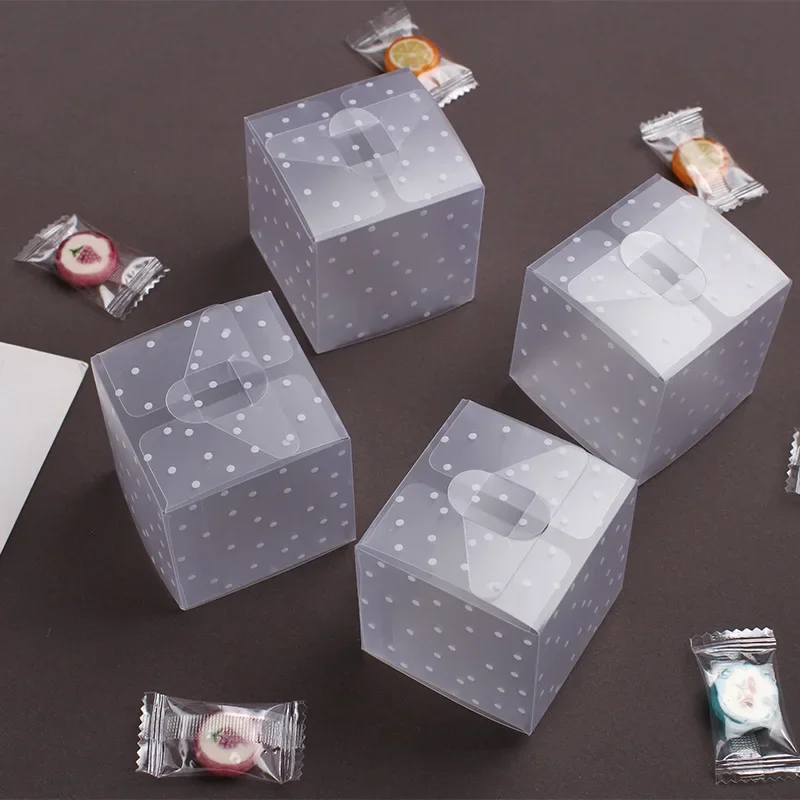 10Pcs White Frosted Dot Gift Boxes Square Plastic Packaging Box For Candy Chocolate Snacks Wedding Birthday Party Decor 6x6x6cm