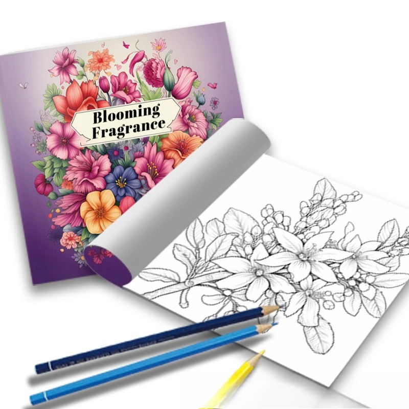 Vibrant Blooming Fragrance Coloring Book Multicolor Spring Bloom Wildflower Bouquet Vintage Botanical Floral Art Sketch Notebook