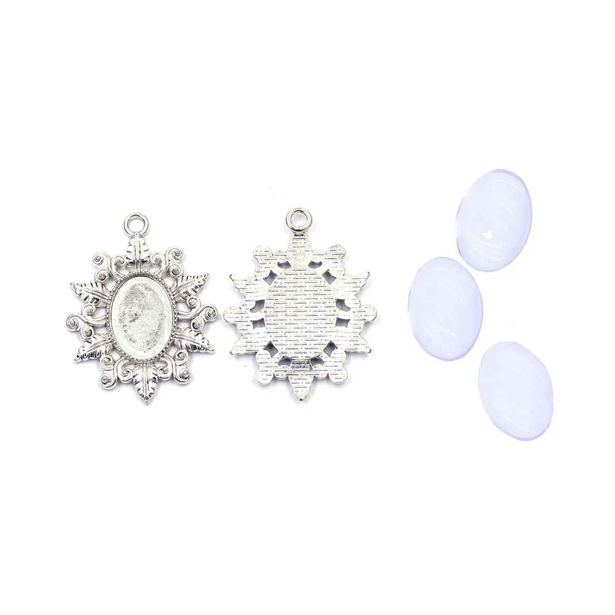 

20Sets Silver Tone Oval Base Setting Charm Pendants 42x34mm with Cabochons 13x18mm Handmade Sweater Necklace Crafts Accessories