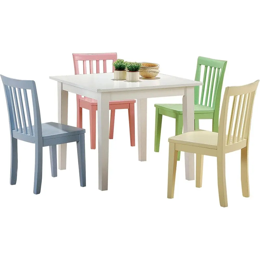 

er Home urnishings Rory Transitional Kids Play Room 5-Piece 30 Inch Square Solid Wood Youth Table Set with Slat Back Chairs Mult