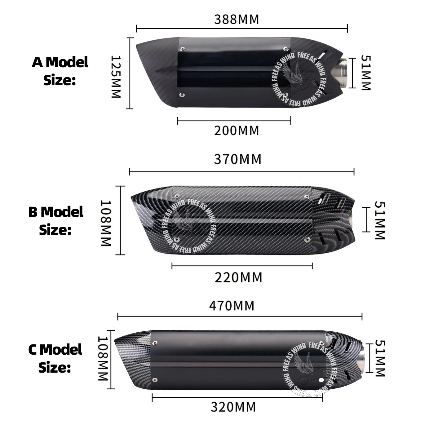 51MM Universal Exhaust Muffler Pipe for miv Z250Z800Z900 R1R3R6R25 MT07 ZX10RZX6R ETC Moto Exhaust Escapes Modified Parts - Image 2