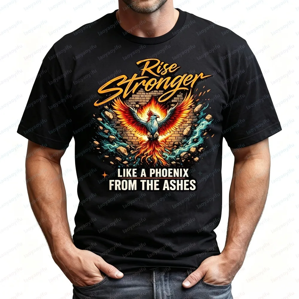 Summer Fashion Unisex Short Sleeve T Shirt Rise Stronger Phoenix Inspirational Graphic Cotton Vintage Street Stylish Daily Tees