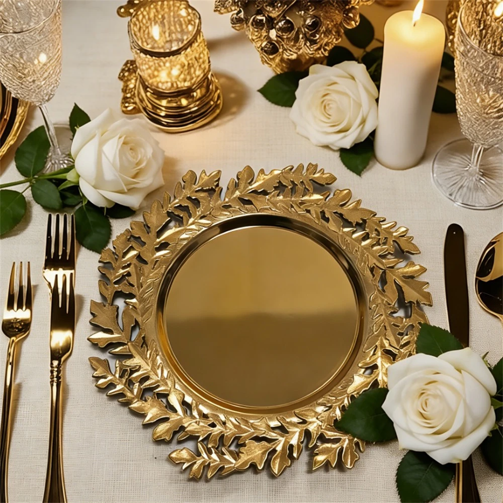 100 PCS Round Leaf Charger Plate 13 Inches Tray Wedding Centerpieces Event Party Decoration Dinner Tableware Decor