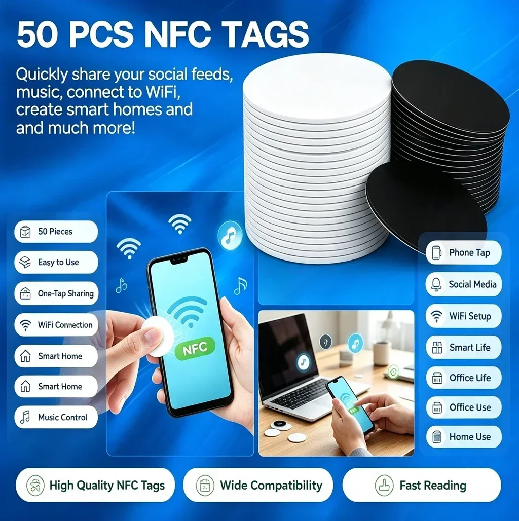 DIXSG Ntag 215 NFC Phone Available RFID Tags Stickers Adhesive Label NFC Ntag215 Self-adhesive Tag 13.56MHz ISO14443A Sticker