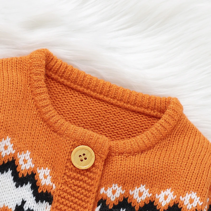 Halloween Baby Boy Girl Clothes Winter Orange Full Sleeve Knitted Newborn Infant Winter Rompers Toddler Casual Outwear Jumpsuits