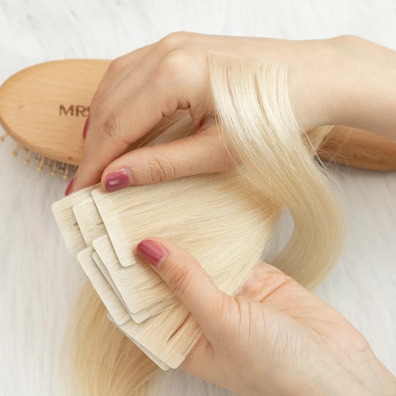 Ekstensi Rambut Tape In Remy Tak Terlihat, Ekstensi Rambut Tape In Seamless PU Weft, 10 pcs/pak, Menambah Volume