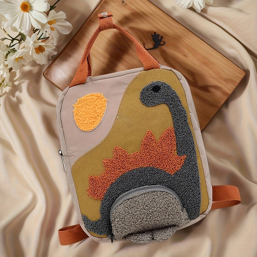 Personalized Custom Name Dinosaur Backpack - Embroidered Text Cartoon Canvas Small Bag, Ideal for Kindergarten Kids' School Use