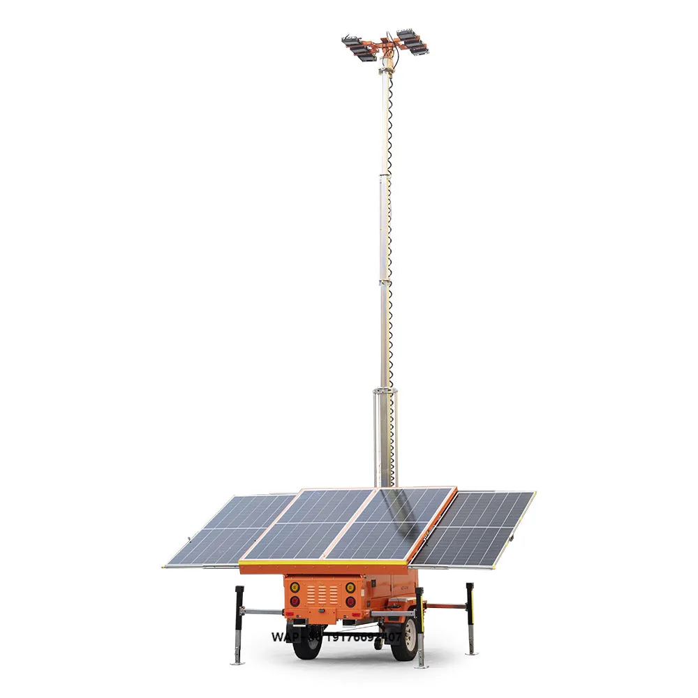 

Hot Selling Hydraulic Lifting Pole Hybrid Genset Gel Battery Solar Light Tower for Outdoor
