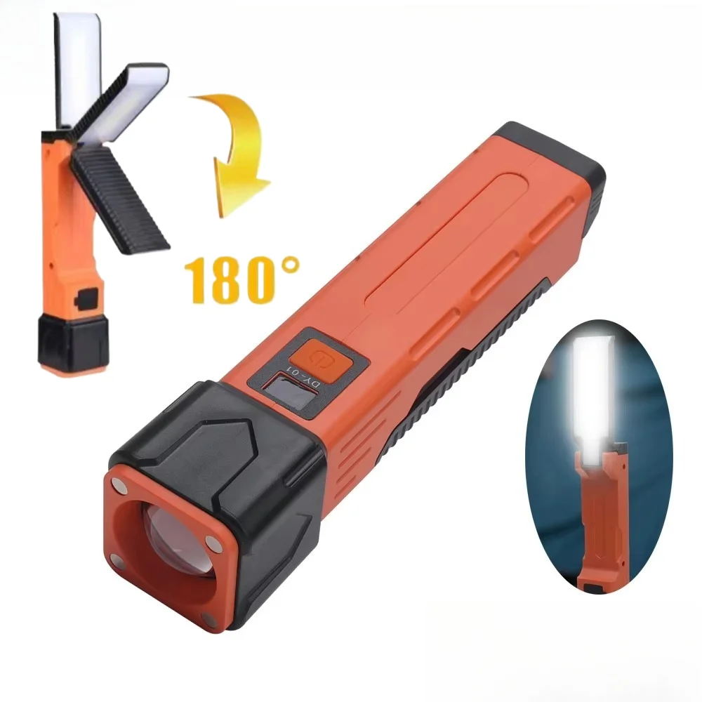 Rotatable Foldable COB Magnetic Work Light USB-C Recharge Multi-Mode LED Flashlight for Auto Inspection Outdoor Camping Lighting