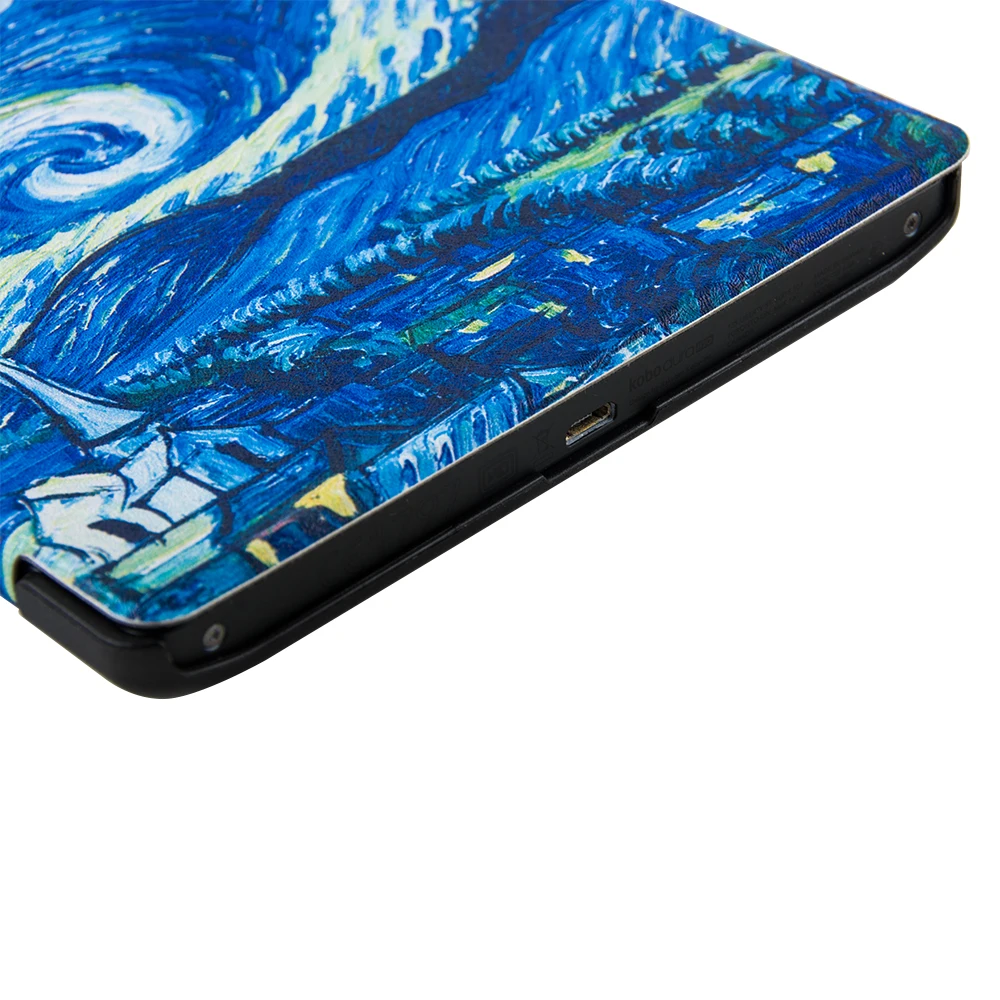 حافظة جلدية لـ KOBO AURA H2O EDITION 2 6.8 بوصة eReader Funda Capa Slim Folio المغناطيسي السيارات الاستيقاظ النوم الكتاب الاليكتروني طباعة غلاف الكتاب #5