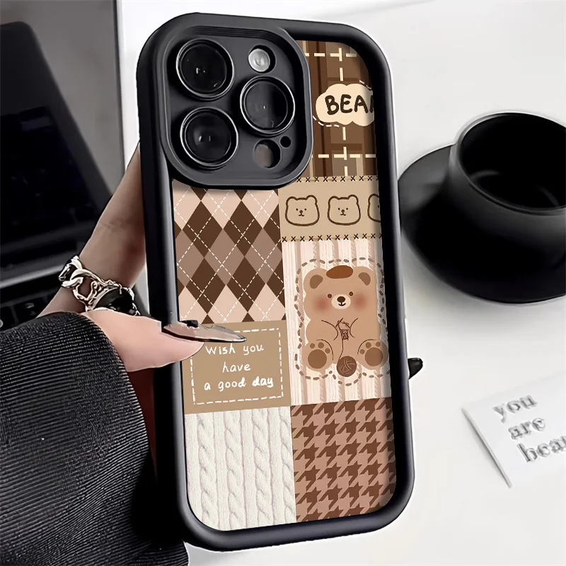 INS Retro Cute Bear Silicone Phone Case For iPhone 11 12 13 14 15 Pro Max 7 8 Plus XS X XR SE Shockproof Bumper Back Cases Cover