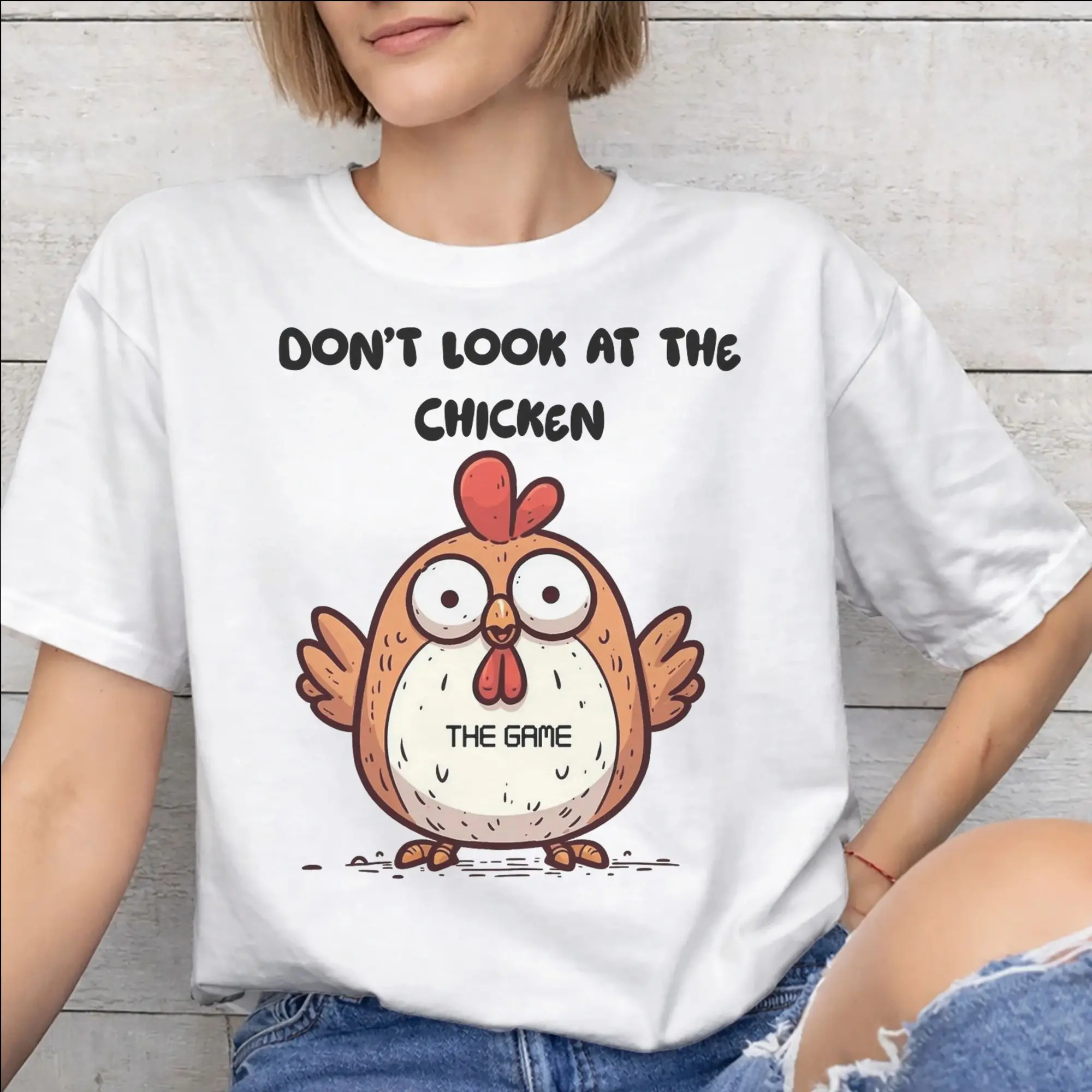Printed Chicken Game Dont Look At The Chicken T Shirt For Unisex  Cotton T-shirts Short Sleeve Clothes