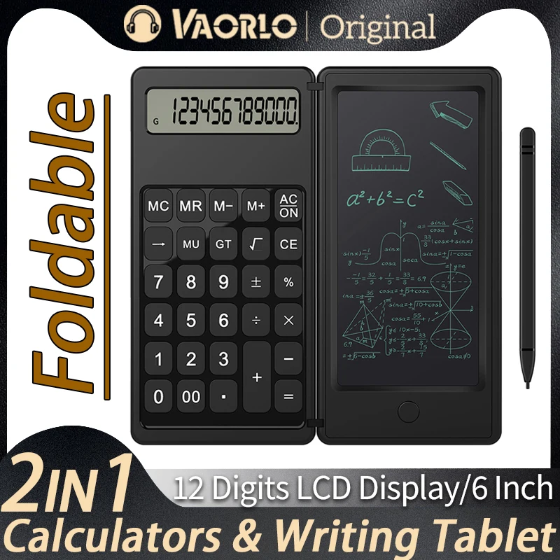 Foldable Calculator&6 Inch LCD Writing Tablet Digital Drawing Pad With Stylus Pen Erase Button Lock For Office Business/School