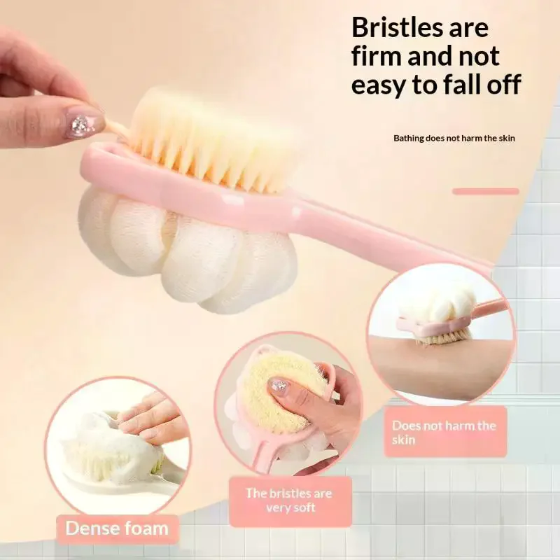 Long Handle Exfoliating Shower Brush Soft Body Scrubber Double Sided Back Cleaning Dirt Remover Massage Bathing Skin Care