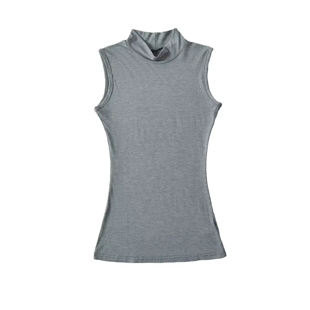 

Summer Sexy Spice Girl European American Style T-Shirt Sleeveless Solid Color Stretch High Collar Body-Slimming Base Vest