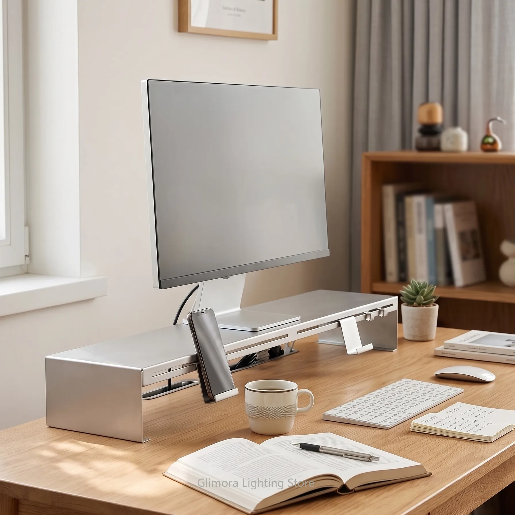 Modular Aluminum Monitor Stand Riser for Desk, Ergonomic Screen Elevator with Storage Tray
