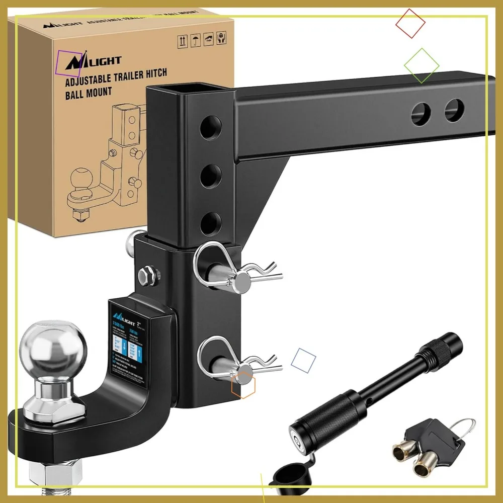 

8-Position Adjustable Trailer Hitch Ball Mount with 2-Inch Ball, Fits 2-Inch Receiver, 7500 lbs Capacity for Trailers and RVs