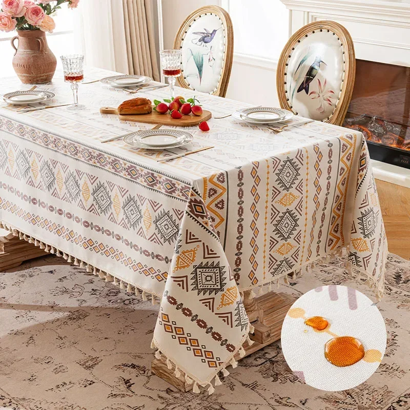 yesBohemian Style Oil-Proof Tablecloth Anti-Skid Dirt-Resistant Coffee Table Cover Fashion Geometric Printing Dining Decoration