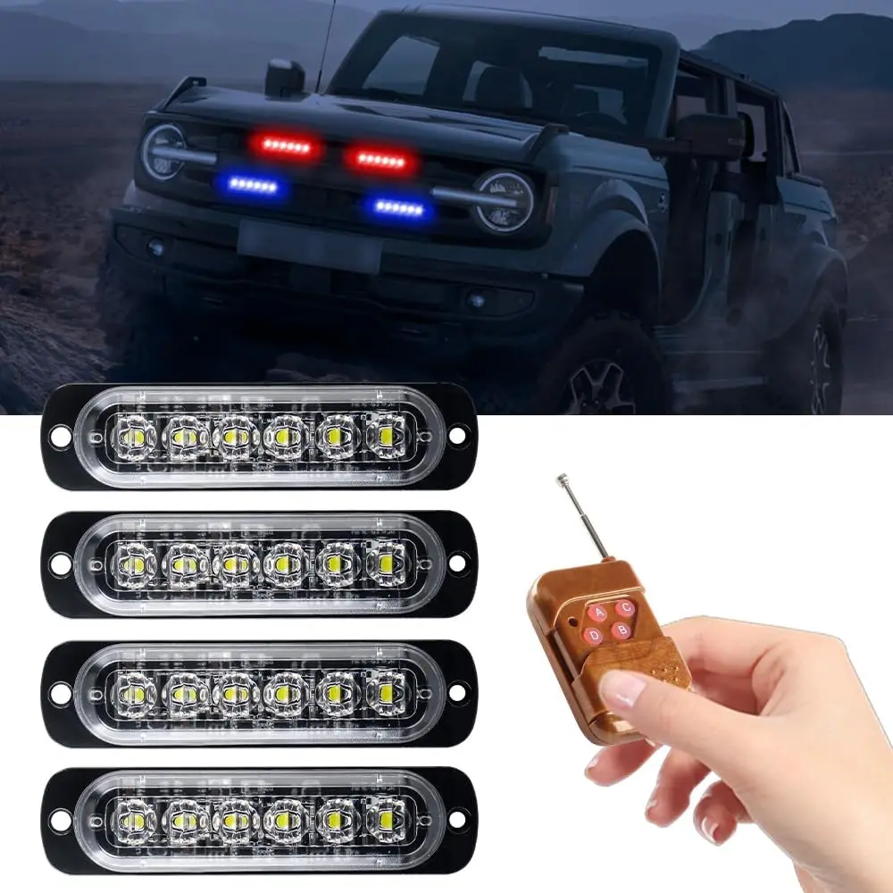 

24 LED Remote Control Police Car Lights Auto Grill Emergency Flashing Lights Red Blue Yellow Strobe Lights 12v Stroboscopes