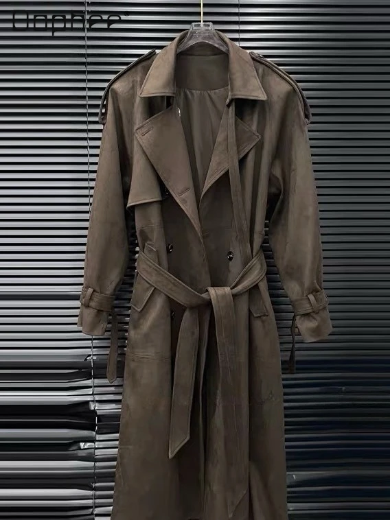 

Classic Elegant Commuter Style Mid-Length Trench Fashion High-End Double-Breasted Lapel Belt Slim Loose Trench Coat for Women