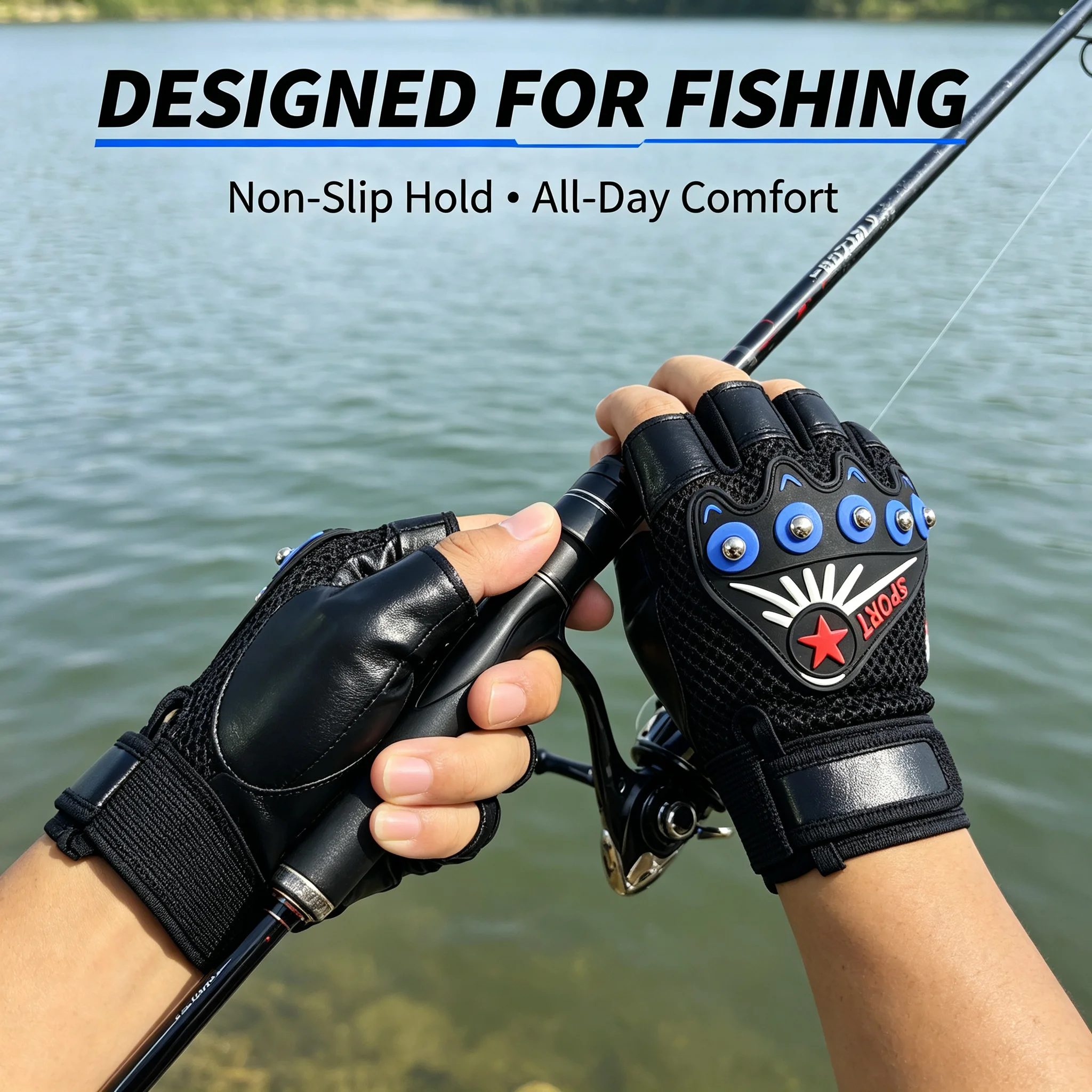 Men's Outdoor Gloves, Men's Half-Finger Gloves, Breathable Mesh Outdoor Sports Gloves, Wear-Resistant and Non-Slip Palm Surface, Ergonomic Cycling, Fitness Training Gloves, Suitable for Cycling/Fishing/Fitness/Running/