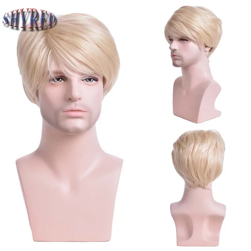 

Men Short Straight Synthetic Wigs Light Blonde Layered Wig Pixie Cut Party Daily Use Wig Heat Resistant for Male Hair