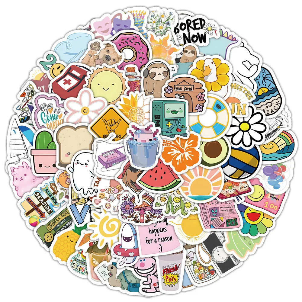 100PCS Cartoon Fresh Graffiti Waterproof Stickers for Helmet Bicycle Hand Account Pencil Case Decals