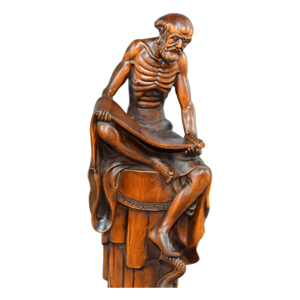 Vintage buis sculpture en bois bouddhiste Lohan Arhat équitation éléphant Statue illumination sagesse Dharma calme dévotion éveil