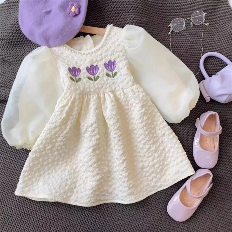 Girls Dress Spring Autumn Long Sleeve Princess Dress Baby Girl Birthday Party Kids Dresses Fall Children Clothing 2 3 4 5 6 7Yrs