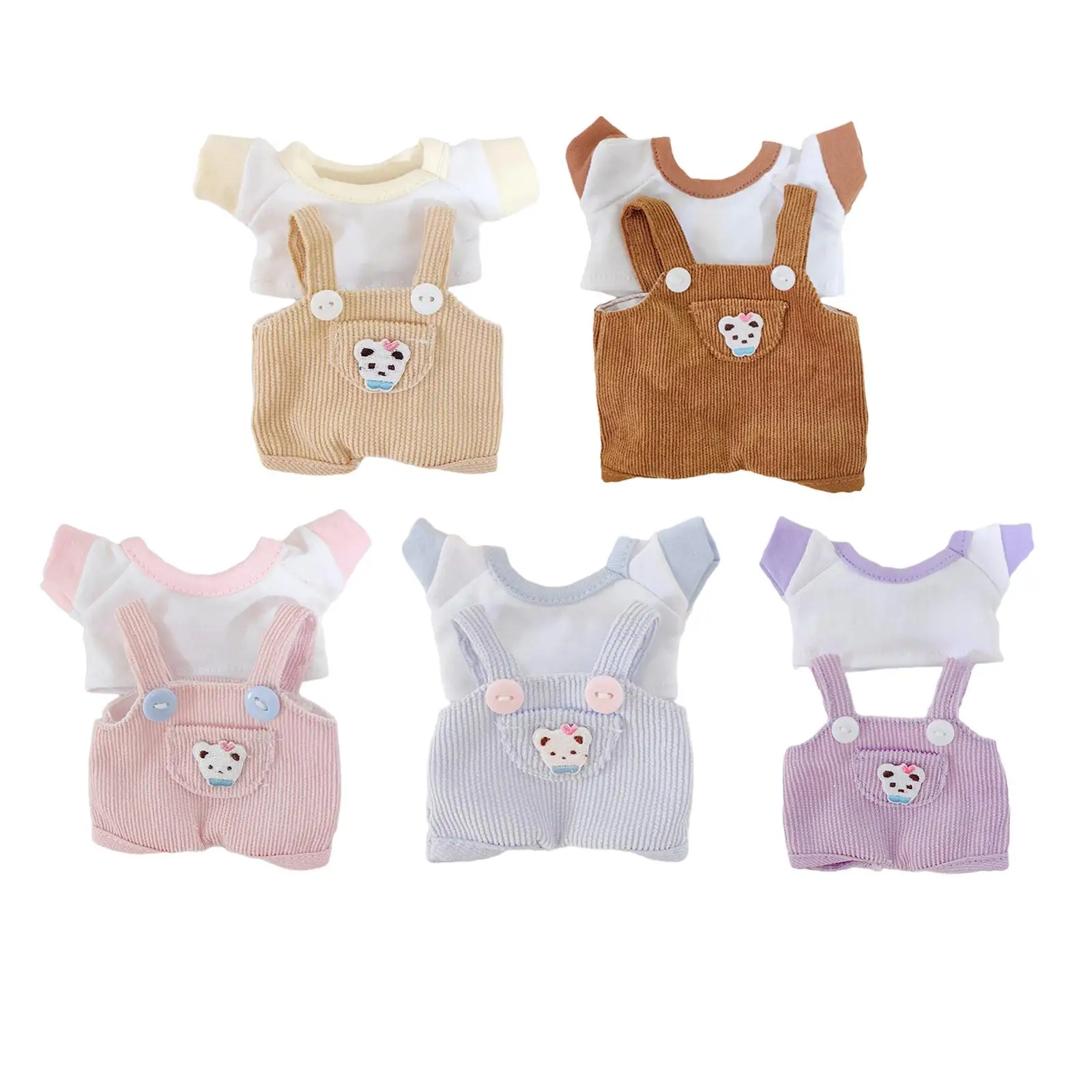 2 Pieces Dolls Clothing Accessories Suspender Pants T Shirt Set for 17cm Dolls Girls Dolls Halloween Gifts Children's Gifts