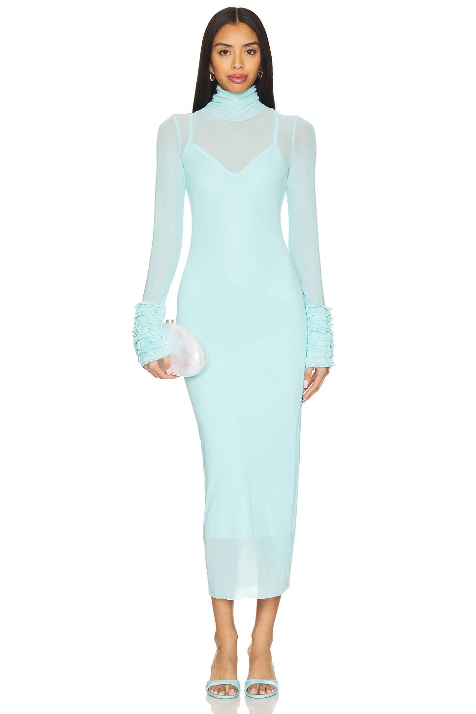 

2025 Women Luxury Comfortable Soft Mint Green Dress Elegant Long Sleeve Ankle Length One Piece Celebrity Evening Club Party Gown