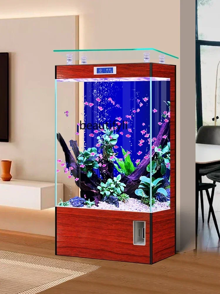 z.New Three-Dimensional Floor Super White Glass Fish Tank Living Room Home Partition Wall One-Click Drainage