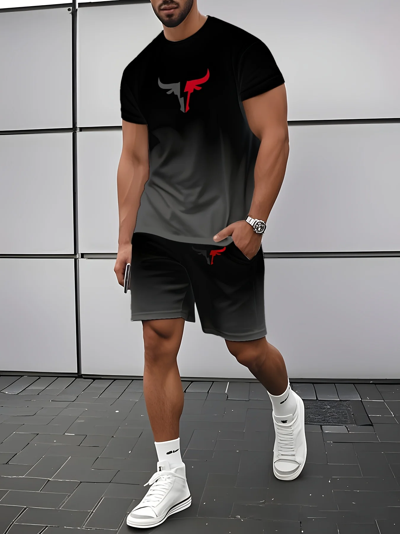 2026 New Men's Summer Short-Sleeve T-Shirt Set Stylish Two-Piece Athletic Wear 3D Printed Casual Shorts Hoodie Mens Athletic Set