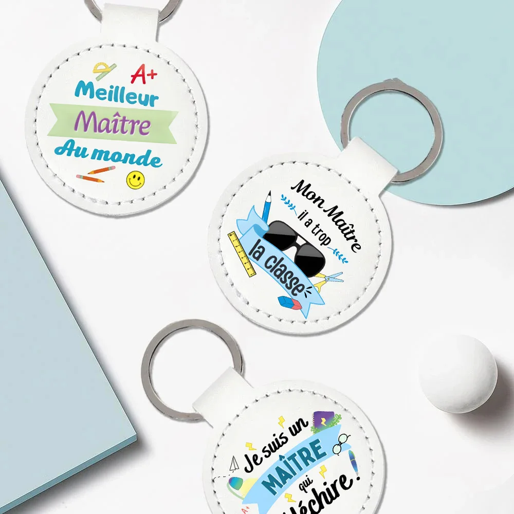 Merci Maître Print Pu Leather End of Term Teacher Keyring Gift for Teachers Thank You Teacher Gift Leather Kekychian