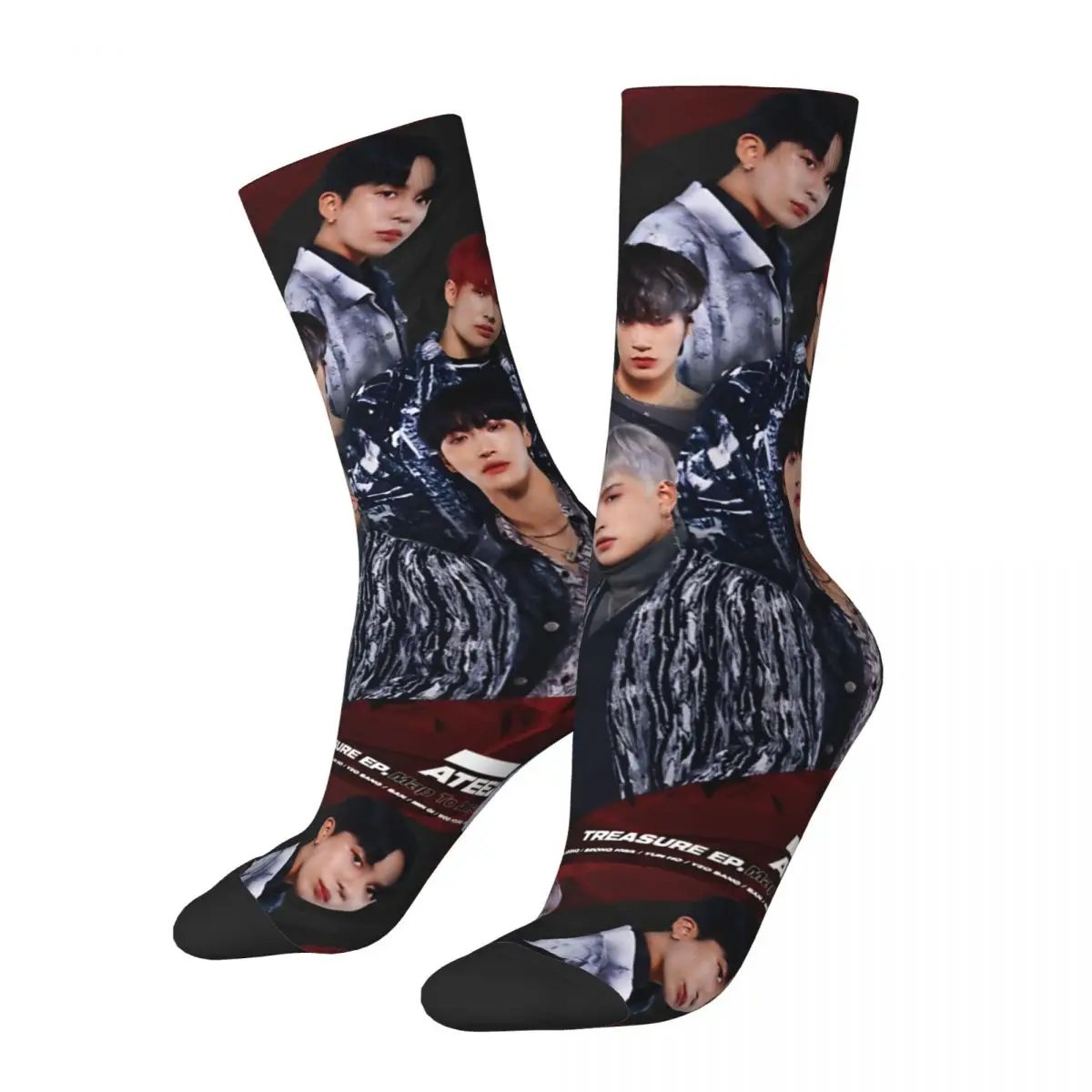 Vintage ATEEZ TREASURE EP MAP TO ANSWER Men's compression Socks Unisex ATEEZ Harajuku Pattern Printed Novelty Crew Sock