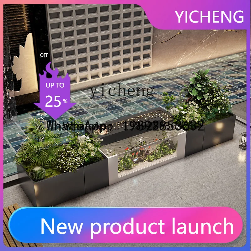 

LYY Stainless steel fish pond metal glass villa rooftop courtyard outdoor indoor running water flower box fish tank combination