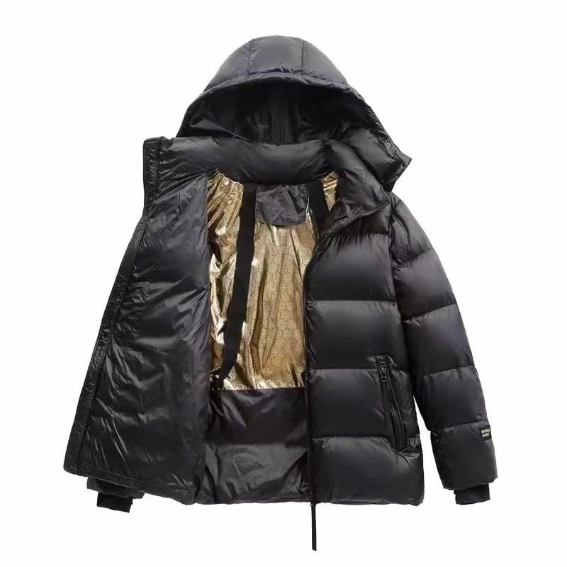 Black and gold loose coat high quality white duck down wash-free down jacket for men and women couples short thickened