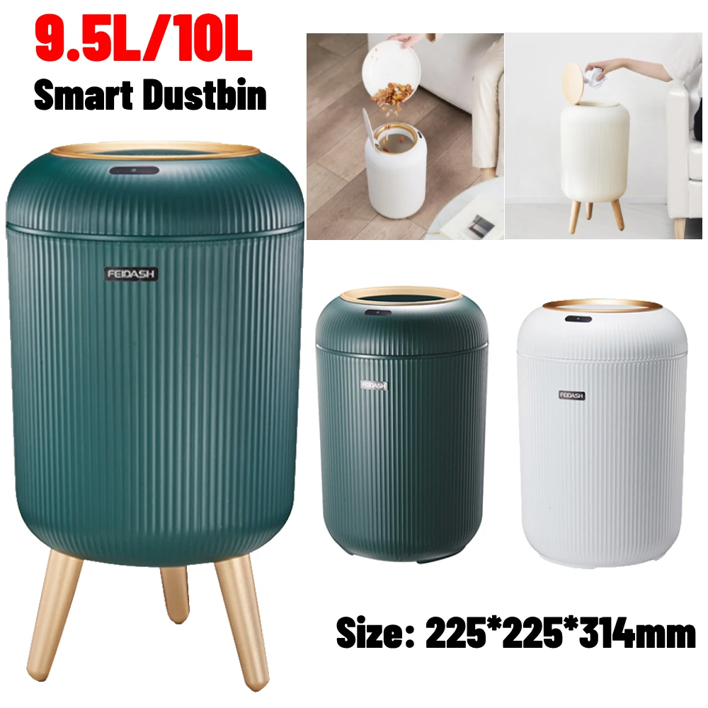 9.5L/10L Smart Dustbin Non-slip Footbed Automatic Sensor Wastebasket Trash Can Dispenser with Lid for Kitchen/Bedroom/Living