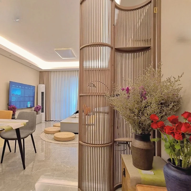 Biombo de bambú curvo para entrada, sala de estar, baño, biombo de madera para comedor