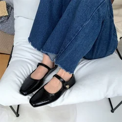 Low Heel Elegant Square Toe Shoes for Woman 2024 Women's Summer Footwear Gothic Black Mary Jane Japanese Style Lolita Spring E A