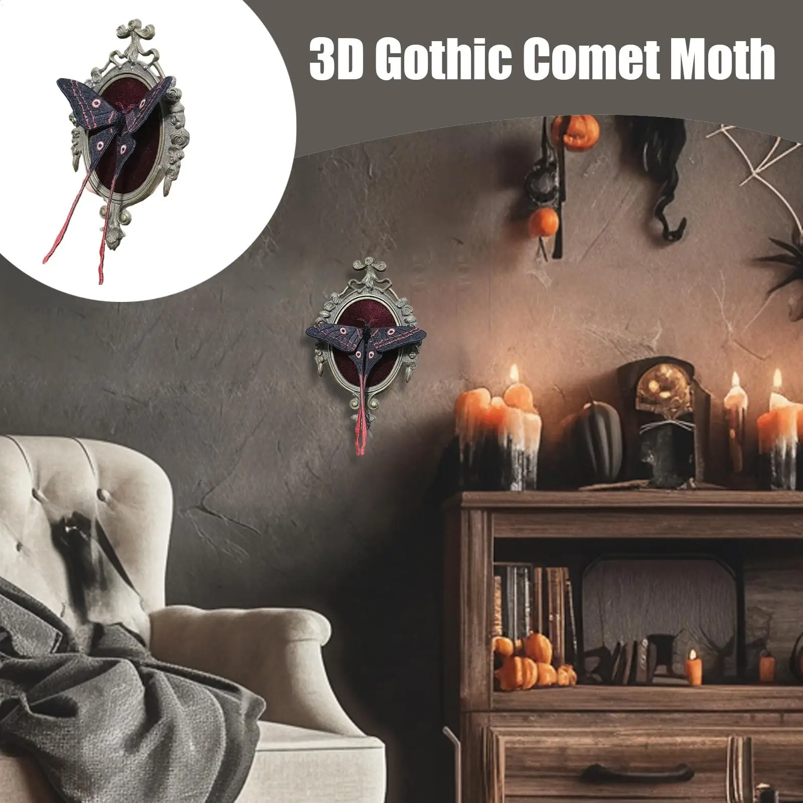 Moth Decorations 3D Creepy Moth Gothic Bedroom Decor With Adjustable Wings For Halloween Home Living Room Bedroom Indoor
