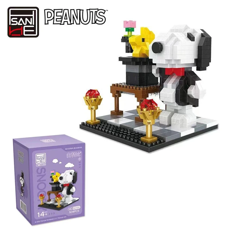 Genuine Peanuts Anime Snoopy Figures Kawaii Cartoon Building Blocks Toy Mini Bricks Assemble Educational Toys For Children Gifts