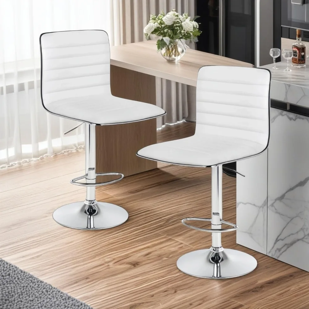 

Bar Stools Set of 2, Adjustable Swivel Bar Chairs with PU Leather Upholstered, High Backrest and Silver Footrest, Counter Height